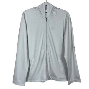 Oxford Golf Zip-Up Hooded Jacket Metal‎ Gray Stripes Women’s Large